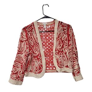 Chico's open front bolero Vest jacket crocheted open weave knit Size 1 Us 8